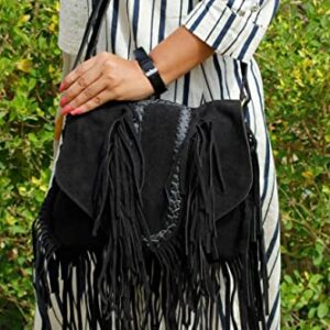 AryanExports Women Hippie Fringe Bags Fashion Bohemian Black Tassel Cross Body Bag Vintage Boho Bags