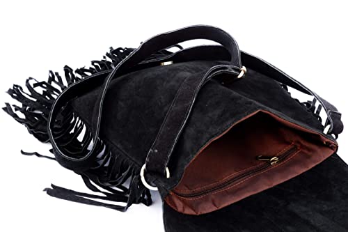 AryanExports Women Hippie Fringe Bags Fashion Bohemian Black Tassel Cross Body Bag Vintage Boho Bags