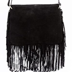 AryanExports Women Hippie Fringe Bags Fashion Bohemian Black Tassel Cross Body Bag Vintage Boho Bags