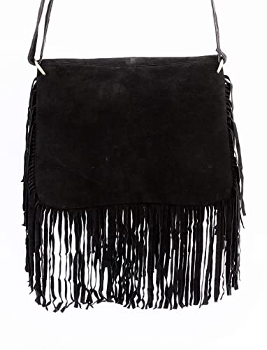 AryanExports Women Hippie Fringe Bags Fashion Bohemian Black Tassel Cross Body Bag Vintage Boho Bags