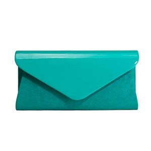 wallyn’s patent leather clutch classic purse evening bag handbag with flannelette (tif blue)