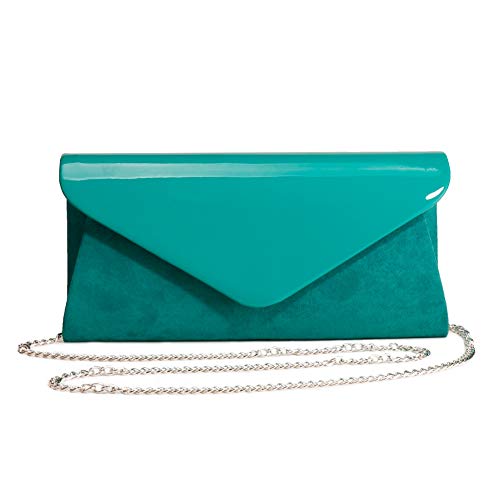 WALLYN'S Patent Leather Clutch Classic Purse Evening Bag Handbag With Flannelette (TIF Blue)