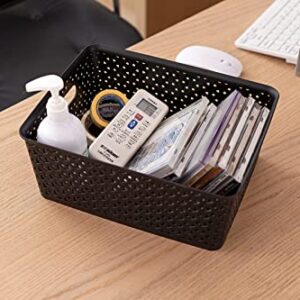 Aebeky Plastic Storage Basket,Medium Weave Basket Organizer,4-Pack (Black)