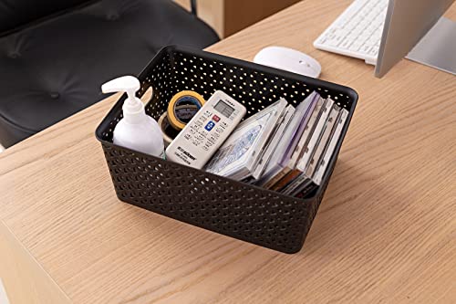 Aebeky Plastic Storage Basket,Medium Weave Basket Organizer,4-Pack (Black)