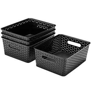 Aebeky Plastic Storage Basket,Medium Weave Basket Organizer,4-Pack (Black)