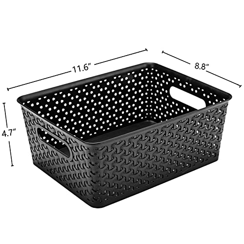 Aebeky Plastic Storage Basket,Medium Weave Basket Organizer,4-Pack (Black)