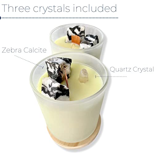 Zebra Calcite Soy Wax Crystal Candle (Natural) | Relaxing Scented Candle | 8 oz (Nectarine & Honey)