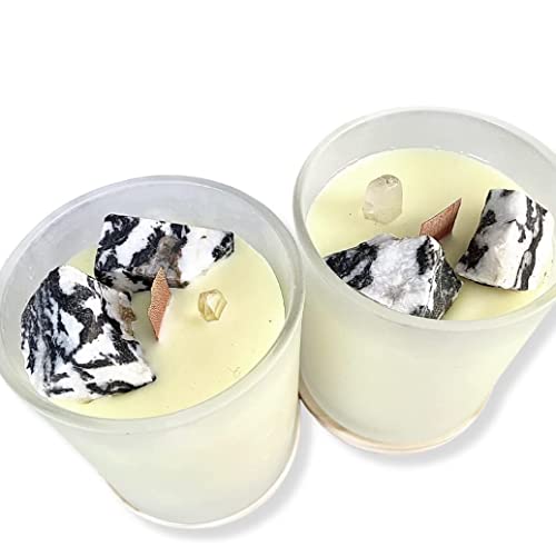 Zebra Calcite Soy Wax Crystal Candle (Natural) | Relaxing Scented Candle | 8 oz (Nectarine & Honey)