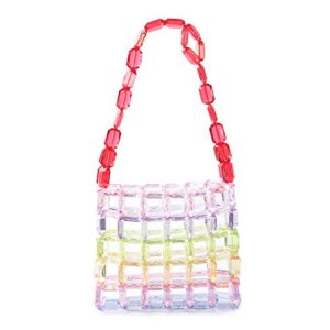 yushiny women hollow evening candy rainbow bag handmade acrylic beaded purse with dustbag