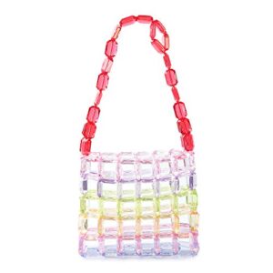 YUSHINY Women Hollow Evening Candy Rainbow Bag Handmade Acrylic Beaded Purse with DustBag