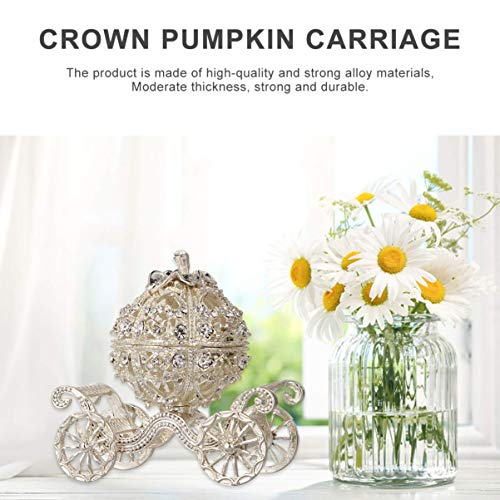 NUOBESTY Cinderella Pumpkin Carriage Decorative Hinged Jewelry Trinket Box Silver Rhinestone Jewelry Display Holder Unique Gift for Grils Women