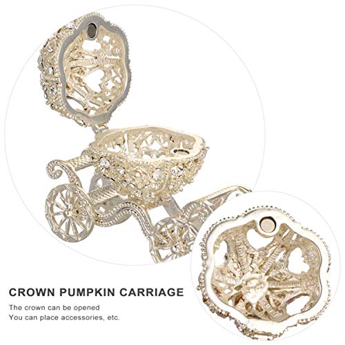 NUOBESTY Cinderella Pumpkin Carriage Decorative Hinged Jewelry Trinket Box Silver Rhinestone Jewelry Display Holder Unique Gift for Grils Women