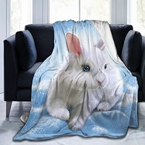 auhomea winter snow cute rabbit bunny throw blanket lightweight flannel fleece blankets warm and cozy throws for winter bedding and couch 50″x40″ inches for kids adults