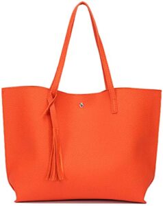 iblue women tote bag purse large faux leather shoulder bag tassel satchel handbags, d1059 (orange)