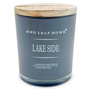 red leaf home | lake side candle with wooden lid | large | aromatherapy | the man collection | 15.5oz jar