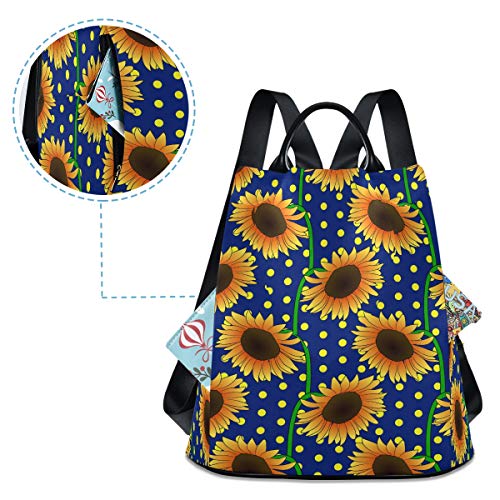 ALAZA Orange Sunflower Flowers On Blue Dotted Background Backpack Purse Anti-theft Casual Fashion Polyester Travel Rucksack Shoulder Bag for Women Girls