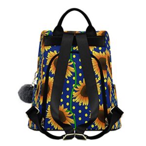 ALAZA Orange Sunflower Flowers On Blue Dotted Background Backpack Purse Anti-theft Casual Fashion Polyester Travel Rucksack Shoulder Bag for Women Girls