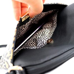 Trendeology Leopard Print Vegan Leather Tassel Accent Multi Pocket Small Medium Crossbody (1Leopard Print Pocket - Red)