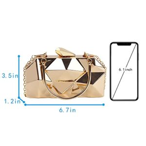 Van Caro Womens Purses and Handbags Metal Evening Clutch Crossbody Bag Chain Geometric Tote Purse Square Shoulder Bag,Gold