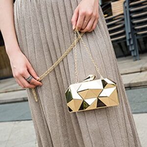 Van Caro Womens Purses and Handbags Metal Evening Clutch Crossbody Bag Chain Geometric Tote Purse Square Shoulder Bag,Gold