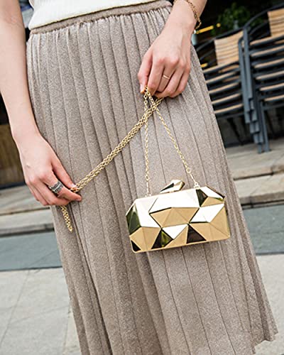 Van Caro Womens Purses and Handbags Metal Evening Clutch Crossbody Bag Chain Geometric Tote Purse Square Shoulder Bag,Gold