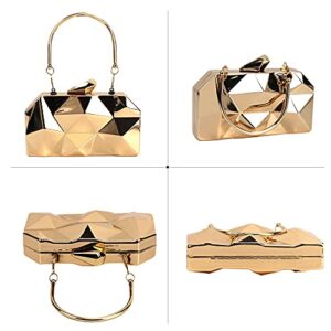 Van Caro Womens Purses and Handbags Metal Evening Clutch Crossbody Bag Chain Geometric Tote Purse Square Shoulder Bag,Gold