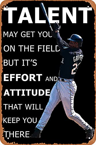 NIUMOWANG Ken Griffey Jr Baseball Motivational Quote Poster Metal Tin Sign 8X12 Inches Man Cave Retro Vintage Wall Decor Art, 8 x 12inch