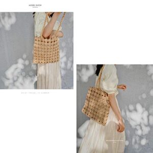 QTKJ Hand-woven Hollow Out Soft Straw Shoulder Bag with Pearl Flower, Boho Straw Handle Tote Summer Beach Bag Handbag