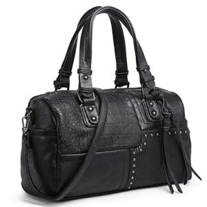 dasein women soft vegan leather barrel bags large hobo top handle work totes satchel handbags shoulder purse (black)