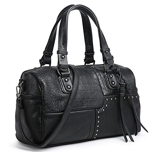 Dasein Women Soft Vegan Leather Barrel Bags Large Hobo Top Handle Work Totes Satchel Handbags Shoulder Purse (Black)