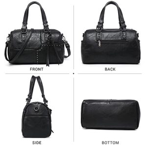 Dasein Women Soft Vegan Leather Barrel Bags Large Hobo Top Handle Work Totes Satchel Handbags Shoulder Purse (Black)