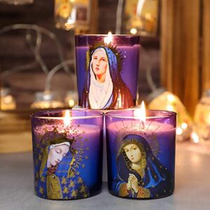 Petristrike Prayer Candles, Devotional Candles, Virgin of Mary Saints Religions Decoration, Rosemary Scented Votive Candles for Prayer Altar, Mantle, Church - Set of 3