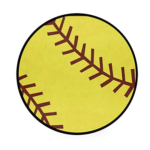 Softball Area Rug Round Non-Slip Carpet Living Room Bedroom Bath Floor Mat Home Decor (3 Feet Round)