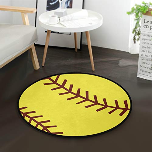 Softball Area Rug Round Non-Slip Carpet Living Room Bedroom Bath Floor Mat Home Decor (3 Feet Round)