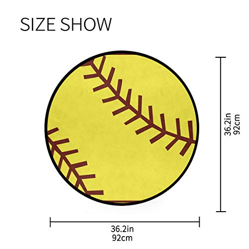 Softball Area Rug Round Non-Slip Carpet Living Room Bedroom Bath Floor Mat Home Decor (3 Feet Round)