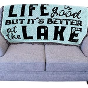 Pure Country Weavers Life is Better at The Lake House Teal Blanket - Lodge Cabin Gift Tapestry Throw for Back of Couch or Sofa - Woven from Cotton - Made in The USA (61x36)