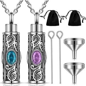 2 Pieces Crystal Cremation Urn Necklace for Ashes Cremation Urn Pendant Cremation Jewelry with Storage Bags for Human Stainless Steel Memorial Keepsake Pendant Charm Ashes Jewelry (Purple, Blue)