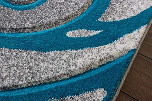 Masada Rugs, Grey White Turquoise Modern Woven Area Rug, Hand Carved (8 Feet X 10 Feet, Turquoise)