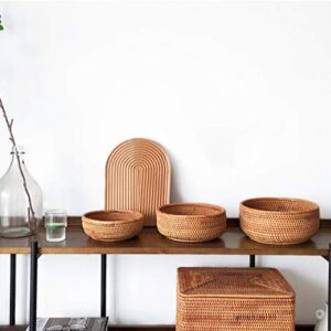 YANGQIHOME Natural Rattan Round Fruit Basket Bowls, Handwoven Storage Serving Baskets, Wicker Organizer for Dinning Room (Set of 3)