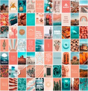 anerza 110 pcs peach teal wall collage kit aesthetic pictures, aesthetic room decor for teen girls, cute dorm photo wall decor, vsco trendy bedroom posters, boho wall art, christmas gifts