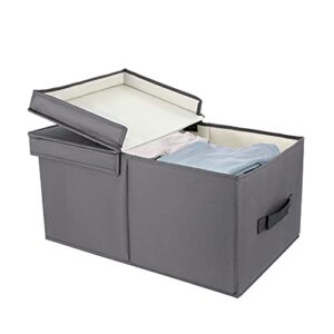 hnbeyond foldable linen cube storage bin with lids and handles for clothes cd toys-storage baskets for shelves-closet organizers and storage, grey (small:15.16”l9.84”w7.09”h)