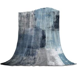 nicecome flannel fleece throw blanket oil painting style abstract grey and blue ultra soft warm large throw blanket for bed/couch/sofa/traveling all season decorative throw 50″ x 60″
