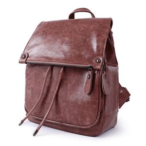 roosalance women backpack waterproof anti-theft pu leather nylon shoulder bag travel backpack ladies (dark pink)