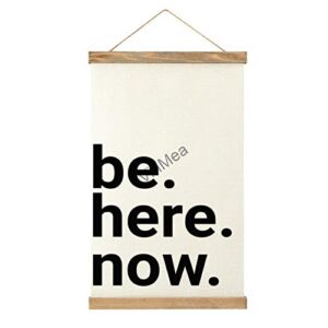 vinmea natural wood hanger frame & canvas poster, be here now, framed wooden print posters hanging kit for walls canvas artwork 12″x 20″