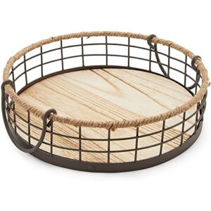 Round Wooden Wire Basket Trays with Handles, Farmhouse Decor (2 Sizes, 2 Pack)