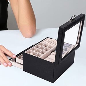 Jewelry Organizer, Watch Box with Jewelry Storage Box Jewelry Cases Storage and Organize 4 Layer Jewelry Box Watch Storage Case/black