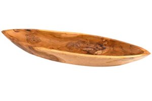 andaluca hand carved teak wood canoe bowl for potpourri, entryway, tabletops, kitchen, fruit, keys & decorating (26″ length)