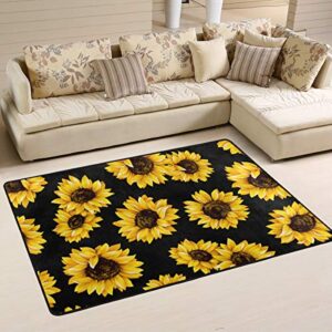 qugrl sunflowers area rug black carpet rugs floor mat for bedroom living dining dorm room home decor 36″×24″