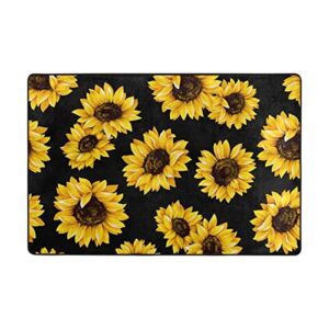 QUGRL Sunflowers Area Rug Black Carpet Rugs Floor Mat for Bedroom Living Dining Dorm Room Home Decor 36"×24"