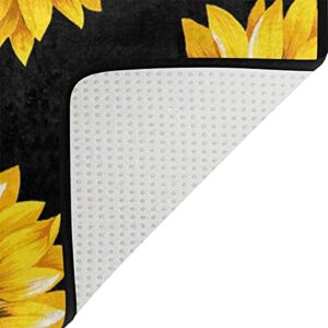 QUGRL Sunflowers Area Rug Black Carpet Rugs Floor Mat for Bedroom Living Dining Dorm Room Home Decor 36"×24"